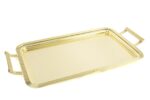 Altın Dikdörtgen Kulplu Metal Tepsi 55x29cm
