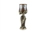 Antik Gold Yapraklı Kahve Cam Mumluk 14x37cm