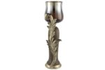 Antik Gold Yapraklı Kahve Cam Mumluk 14x44cm