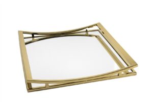 Gold Metal Kare Siyah Aynalı Tepsi 40x40x5cm