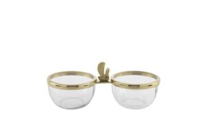 Gold Metalli 2 Bölmeli Cam Çerezlik 25x11x10cm