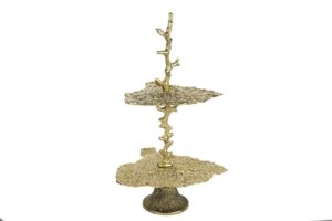 Gold İstiridyeli 2Katlı Sunum Standı 30x26x53cm