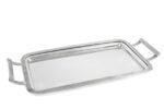 Gümüş Dikdörtgen Kulplu Metal Tepsi 50x24cm