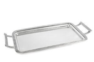 Gümüş Dikdörtgen Kulplu Metal Tepsi 50x24cm