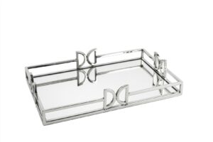 Gümüş Metal Aynalı Tepsi 41x26x7cm