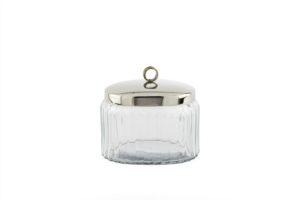 Gümüş Metal Kapaklı Oval Cam Kavanoz 16x12x15cm