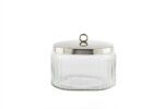 Gümüş Metal Kapaklı Oval Cam Kavanoz 19x13x16cm
