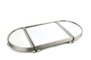 Gümüş Oval Aynalı Metal Tepsi 25x50cm