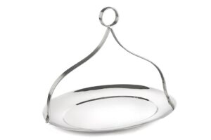 Gümüş Oval Kulplu Metal Tepsi 38x28x30cm