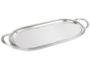 Gümüş Oval Kulplu Metal Tepsi 58x26cm