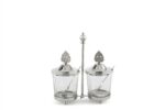 Gümüş Standlı Kapaklı 2li Cam Baharatlık 17x7x19cm