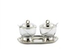 Gümüş Tepsili Kapaklı 2li Cam Çerezlik 26x12x14cm