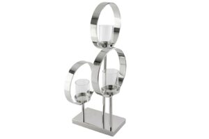 Silver 3lü Halka Metal Cam Mumluk 46x16x64cm