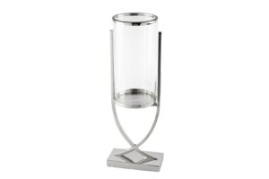 Silver X Ayaklı Metal Cam Mumluk 16x21x58cm