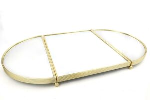 Altın Oval Aynalı Metal Tepsi 79x45cm
