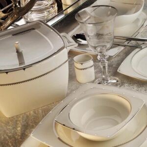 Aryıldız Bone Square 60 Parça Yemek Takımı Platin Rose 31036