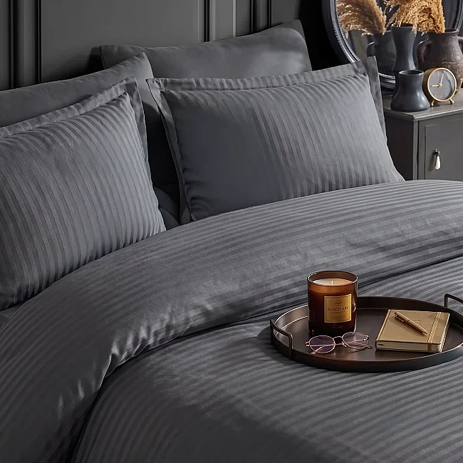 Zebra Casa Bonny Çizgili Saten Nevresim Takımı Gri - Zebra Casa, Bursa
