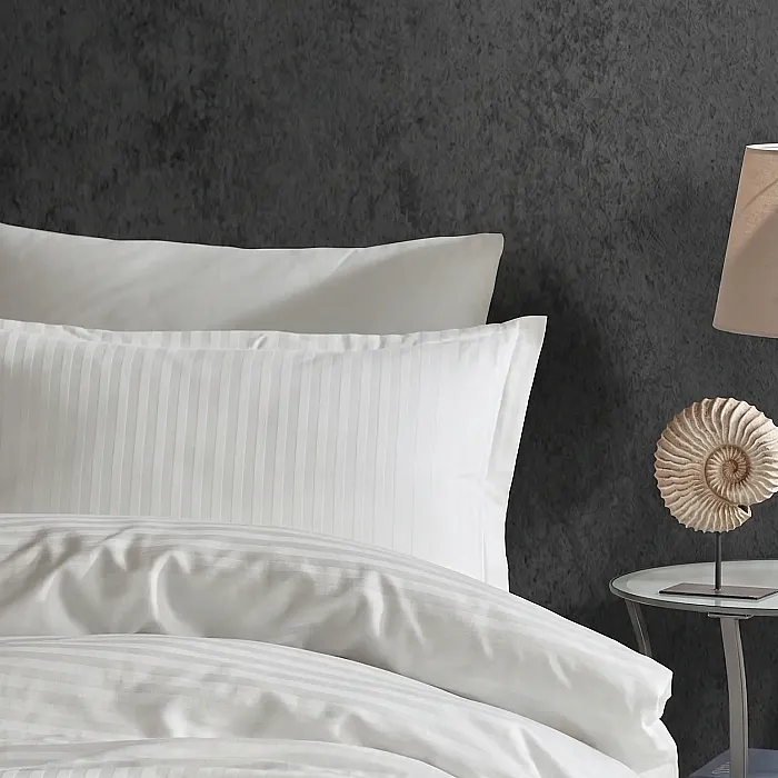 Zebra Casa Bonny Çizgili Saten Nevresim Takım Ekru - Zebra Casa, Bursa