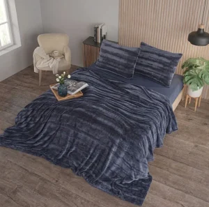 Zebra Casa Cozy Battaniye Takımı Lacivert Çift Kişilik