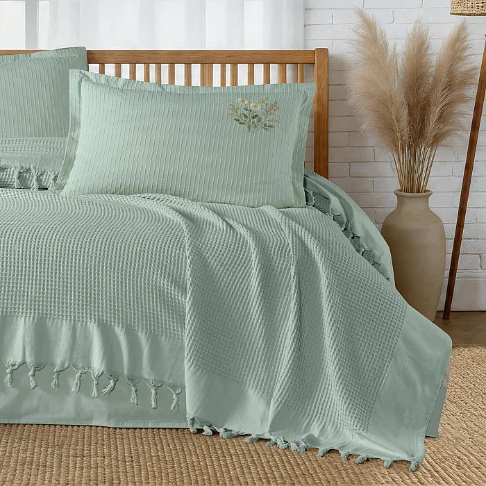 Zebra Casa Daisy Pike Takımı Mint, waffle dokulu pamuk