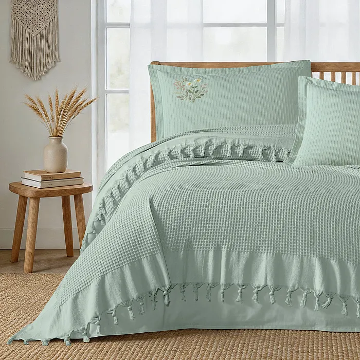 Zebra Casa Daisy Pike Takımı Mint, waffle dokulu pamuk