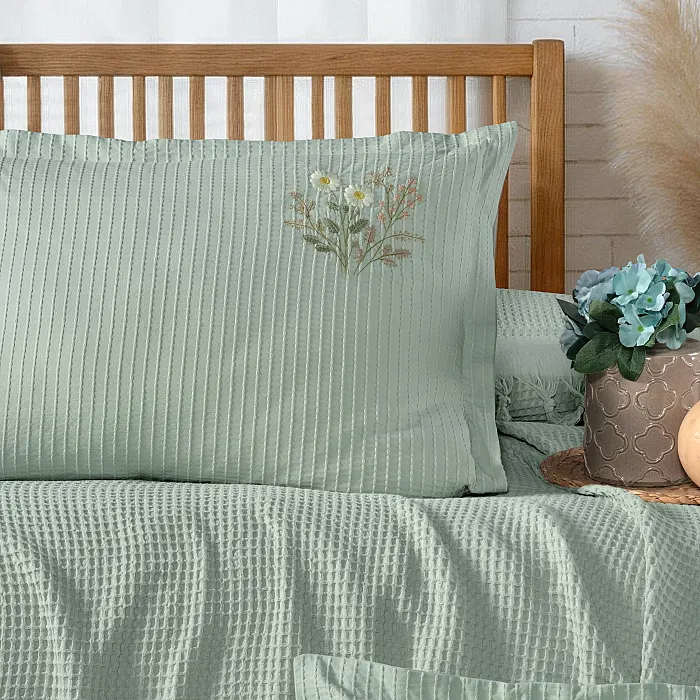 Zebra Casa Daisy Pike Takımı Mint, waffle dokulu pamuk
