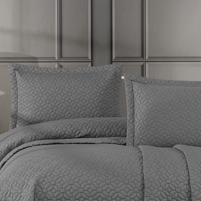 Zebra Casa Frezya Çift Kişilik Yatak Örtüsü Gri