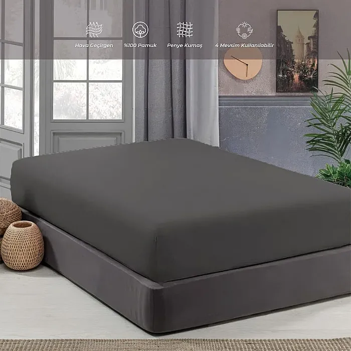 Zebra Casa Lidya Çift Kişilik Lastikli Çarşaf Seti Antrasit