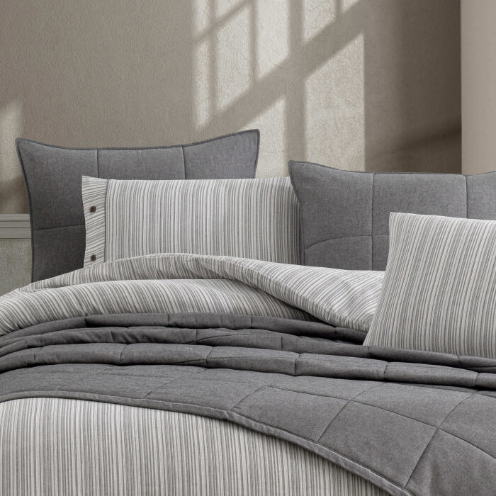 Zebra Casa Olive Yatak Örtüsü Seti Gri 180x240