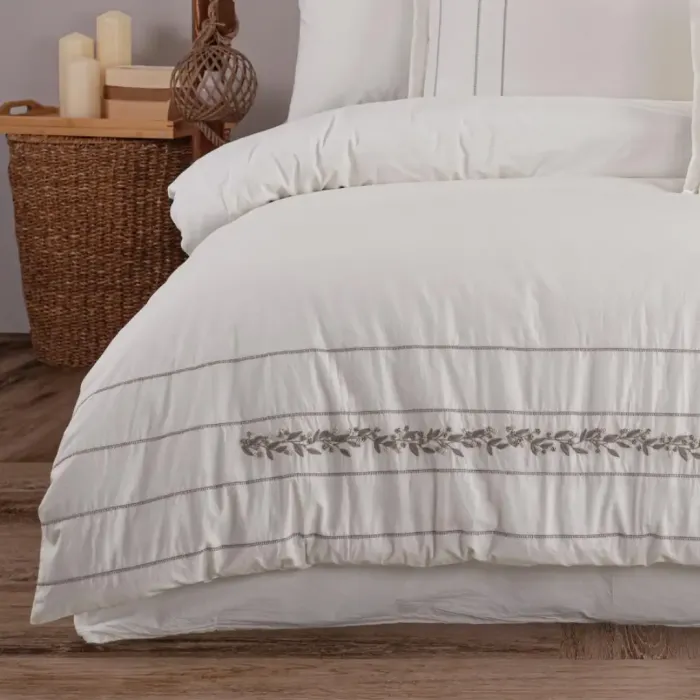 Zebra Casa Sardes Naturel Nakışlı Nevresim Takımı Antrasit - Bursa