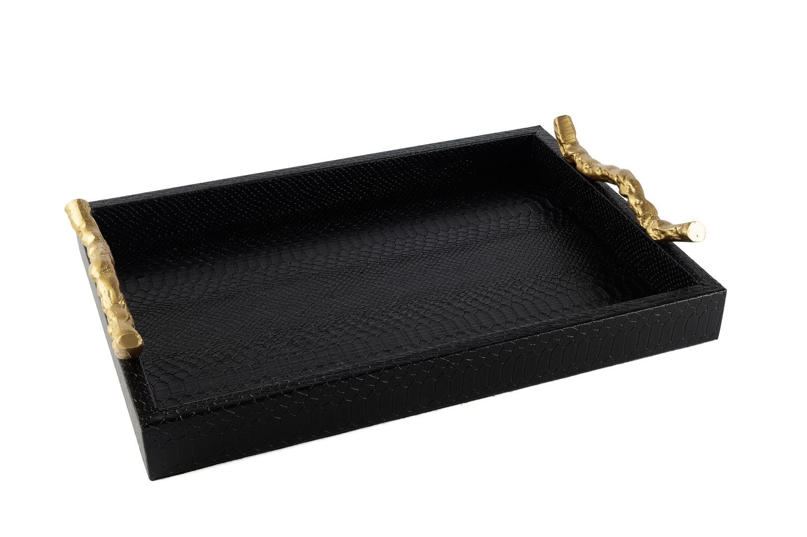Mikasa Moor P359.108226 Siyah Gold Kulplu Deri Tepsi 40x28x7cm - Bursa