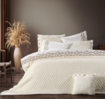 Zebra Casa Asos Triko Yatak Örtüsü Seti Krem