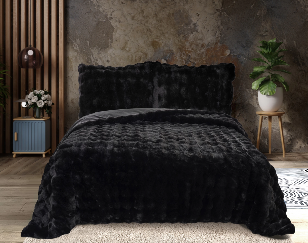 Zebra Casa Bonny Kürk Yatak Örtüsü Siyah - Zebra Casa, Bursa