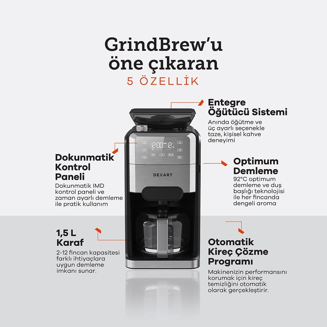 Dexart GrindBrew KC102C öğütücülü filtre kahve makinesi