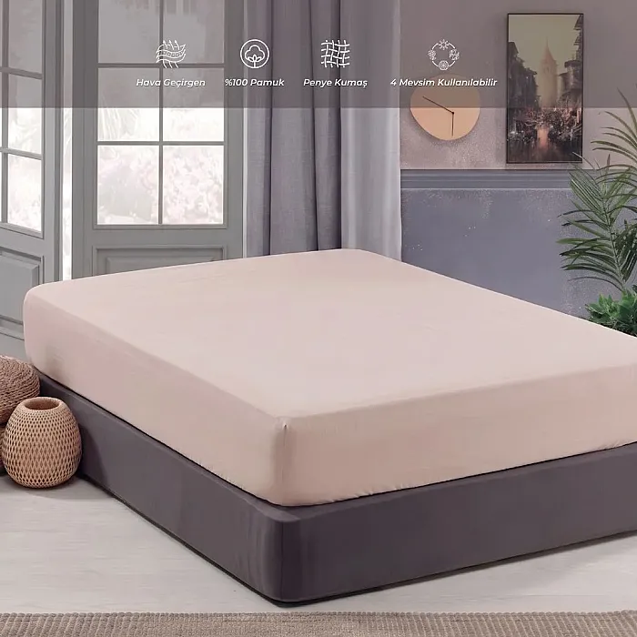 Zebra Casa Lidya Çift Kişilik Lastikli Çarşaf Bej — Zebra Casa, Bursa