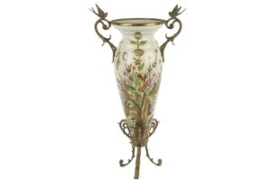 MİKASA MOOR KREM ÇIÇEK BRONZ KUŞLU AYAKLI VAZO 27X47 CM