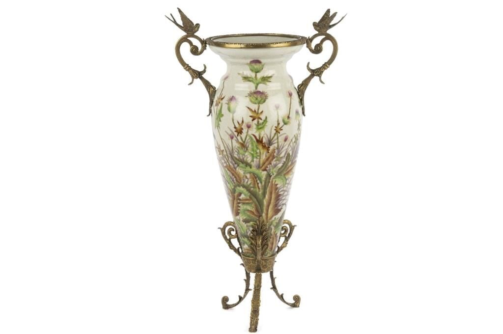 MİKASA MOOR KREM ÇIÇEK BRONZ KUŞLU AYAKLI VAZO 27X47 CM MİKASA MOOR KREM ÇIÇEK BRONZ KUŞLU AYAKLI VAZO 27X47 CM